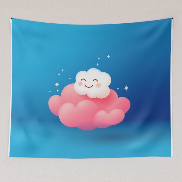 Item preview, Smiling White Cloud Vector Illustration on Blue Background designed and sold by GoldenTealArts.