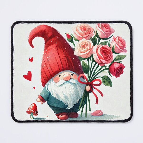 Item preview, Valentine gnome holding roses bouquet illustration in watercolor style designed and sold by Giuseppe Cammino.