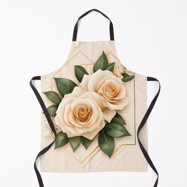 Item preview, Cream Roses with Golden Geometric Frame on Beige Background designed and sold by GoldenTealArts.