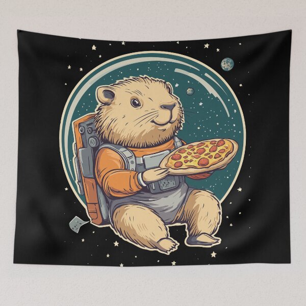 Item preview, Space Capybara Design - Astronaut Enjoying Pizza designed and sold by VisualArtsOasis.