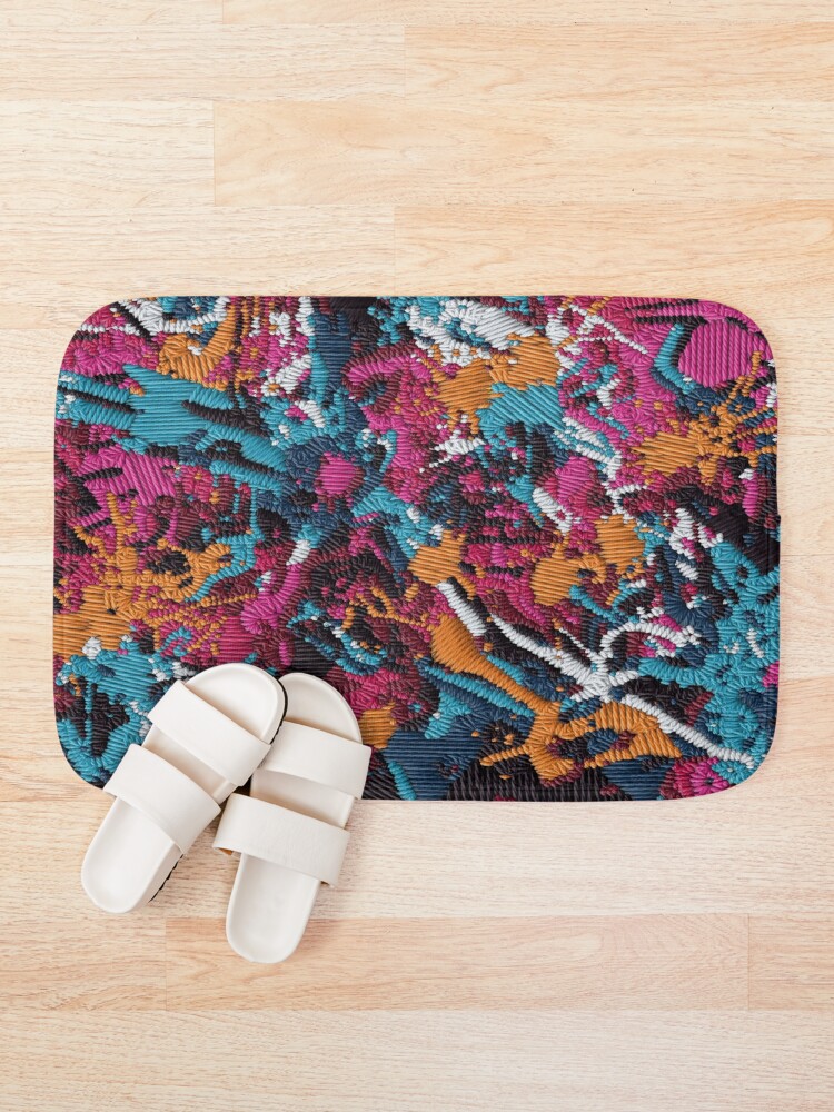 Thumbnail 1 of 6, Bath Mat, Embroidery Splash Pattern designed and sold by RWT-Design.