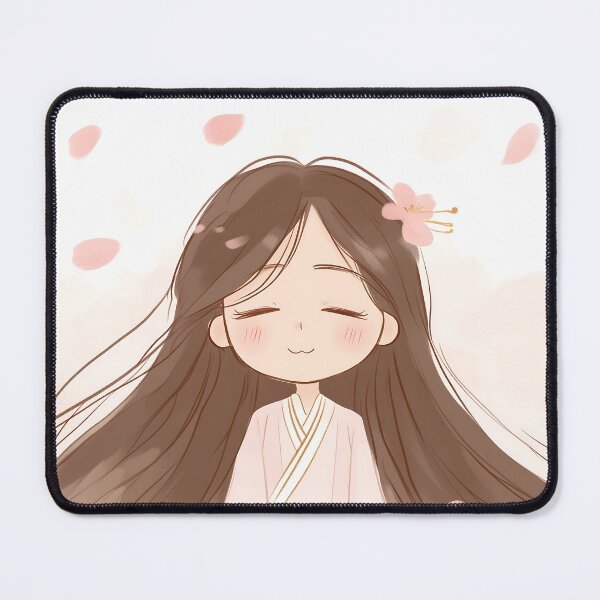 Item preview, Smiling Anime Girl in Hanfu With Cherry Blossom Petals designed and sold by GoldenTealArts.