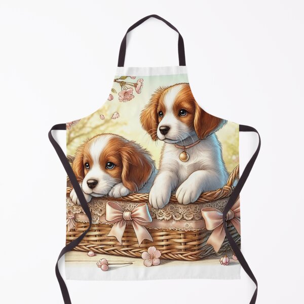 Item preview, Sweet cute Brittany dog puppies sitting in a wicker basket designed and sold by DamioPolArt.