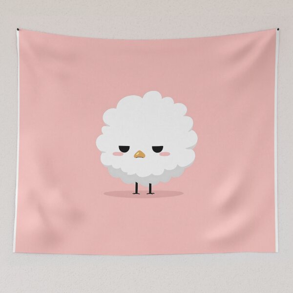 Item preview, Adorable Fluffy White Bird on Pink Minimalist Background designed and sold by GoldenTealArts.