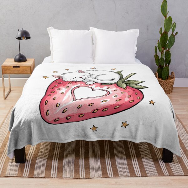 Item preview, Kawaii Sleeping Kitten on Heart Strawberry designed and sold by ZetaDream.