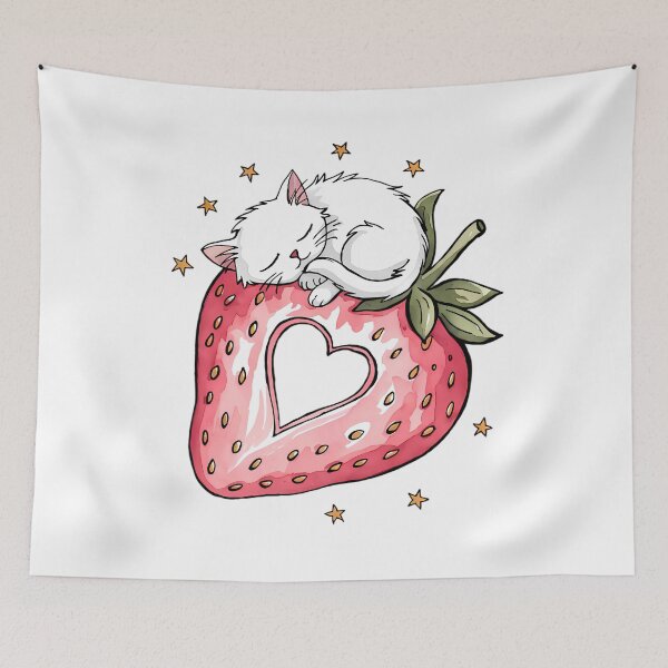 Item preview, Kawaii Sleeping Kitten on Heart Strawberry designed and sold by ZetaDream.