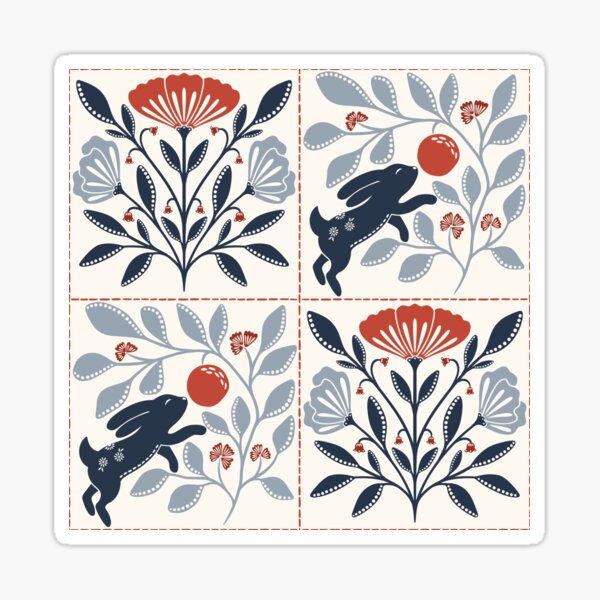 Scandinavian Rabbit and Lemon Tile Pattern Sticker