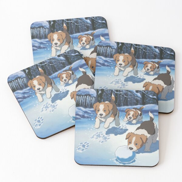 Item preview, Cute Brittany dog puppies playing in the snow designed and sold by DamioPolArt.