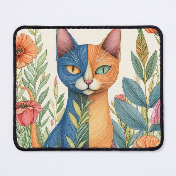 Item preview, Whimsical Split-Tone Cat in a Floral Wonderland - AI Art designed and sold by DanielC89.