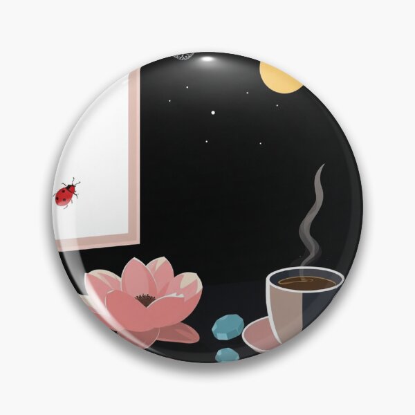 Item preview, Ladybug in a midnight scene with coffee mug and zen lotus designed and sold by meow4marrow.