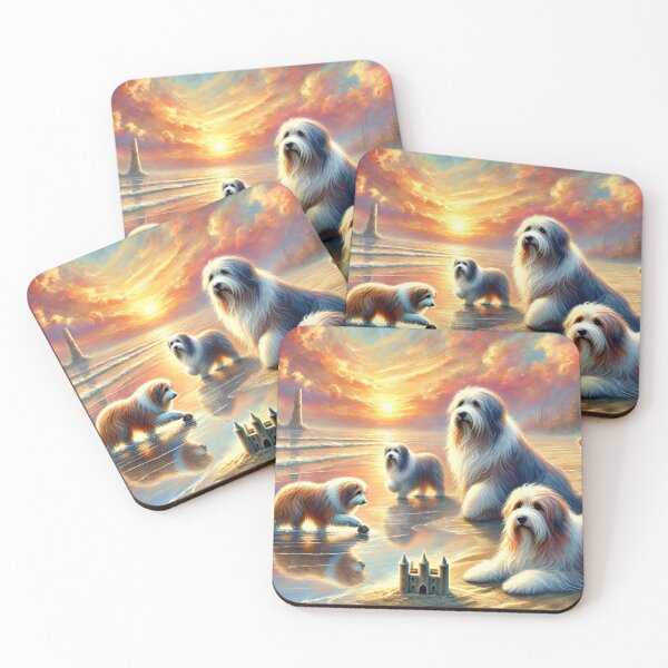 Item preview, Bearded Collie on the beach at sunset designed and sold by DamioPolArt.