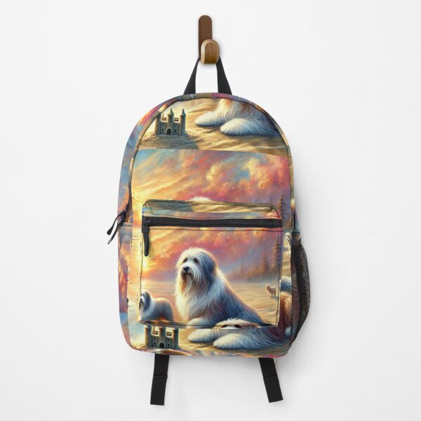 Item preview, Bearded Collie on the beach at sunset designed and sold by DamioPolArt.