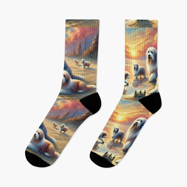 Item preview, Bearded Collie on the beach at sunset designed and sold by DamioPolArt.