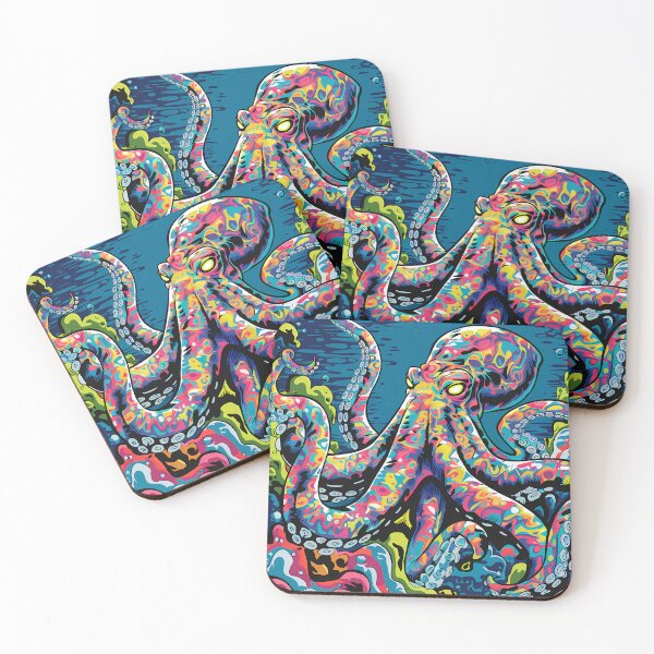 Item preview, Psychedelic Octopus in Vibrant Underwater Chaos designed and sold by ZetaDream.