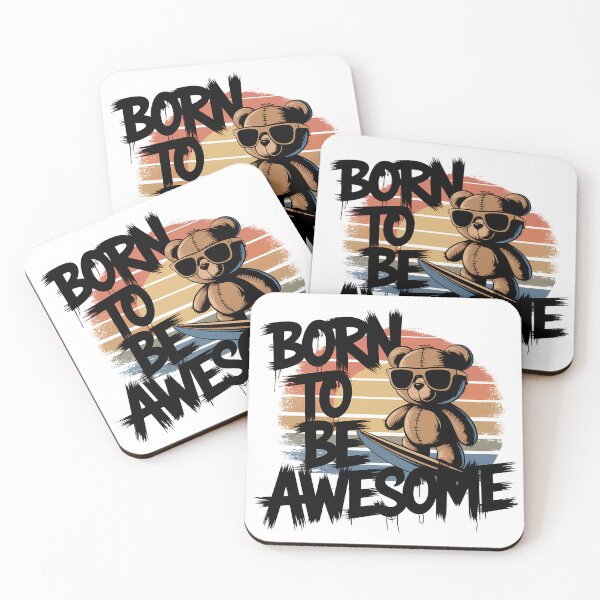 Item preview, Born to Be Awesome Teddy Bear Surf T-Shirt – Retro Cool Design designed and sold by Apaisan.