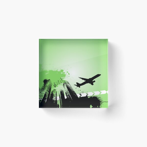 Item preview, Frutiger Metro aesthetic - Flat images - buildings and airplane on yellow green background designed and sold by FrutigerMetro.