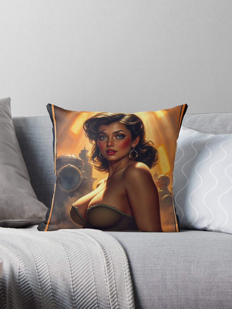 Timeless Golden Age Sci-Fi Glamour Portrait of Dahlia AI Concept Art by Xzendor7 | A Captivating Beauty 4 Timeless Golden Age Sci-Fi Glamour Portrait of Dahlia Mesmerizing AI Concept Art by Xzendor7 Decorative Art Print Throw Pillow