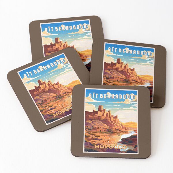 Item preview, Aït Benhaddou Morocco Ouarzazate Retro Travel Poster Sticker T-Shirt 01 designed and sold by LocationInks.