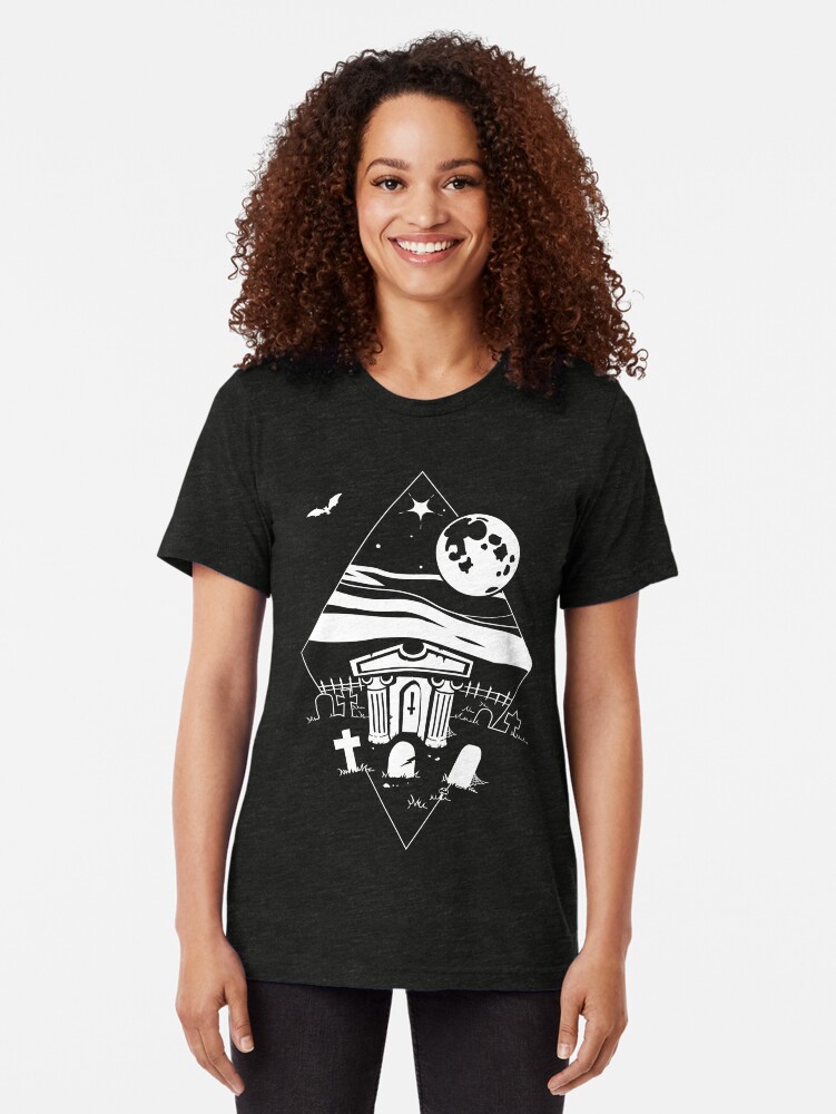 Alternate view of Spooky Mausoleum under the Full Moon Tri-blend T-Shirt