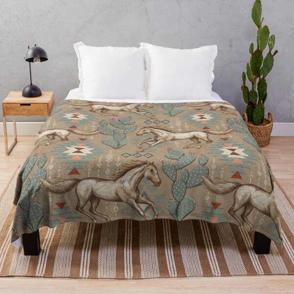 Item preview, Southwestern Suede with Horses and Cacti on Taupe Pattern designed and sold by micklyn.