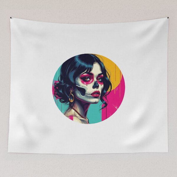 Item preview, 80s, pinup, glamor, pretty, woman, girl power, 80s skull, sugar skull, pretty skull, dia de los muertos, pretty dia de los muertos designed and sold by SavageLegion.