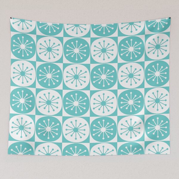 Item preview, Mid Century Modern Retro Checkered Atomic Dots Pattern in Medium Turquoise and White designed and sold by kierkegaard.