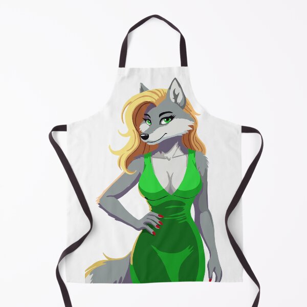 Item preview, Mrs Wolf, 1st drawing 2025, sporting a lil' green dress designed and sold by KlakkDrawsStuff.