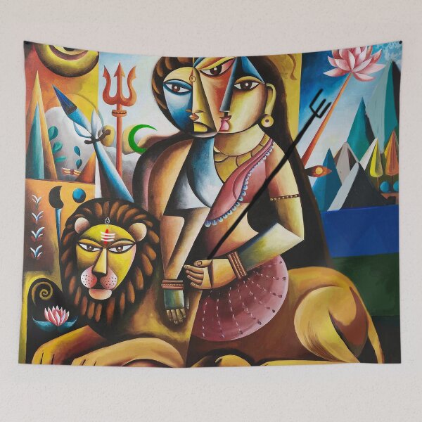 Item preview, Goddess Durga painting | Goddess Durga cubist style painting by kartick dutta designed and sold by KARTICK DUTTA.