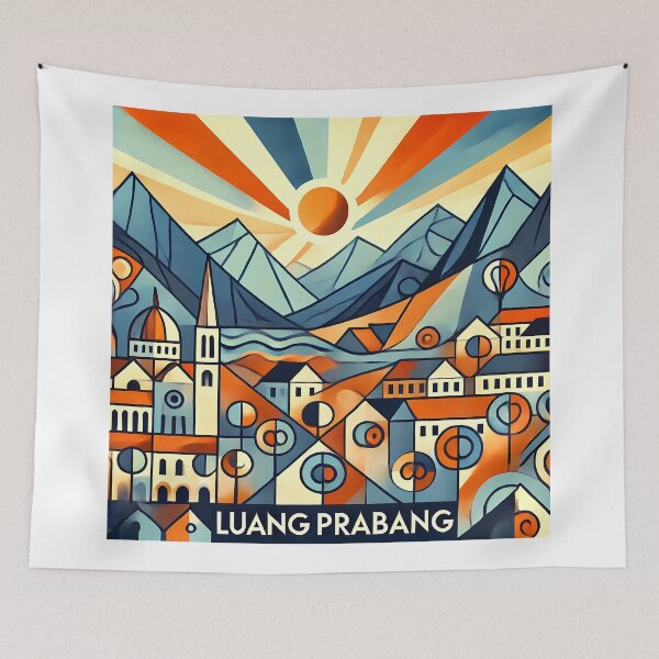 Item preview, Luang Prabang Cubism Art – Quirky Laos Adventure Vibes designed and sold by OzzFrequency.