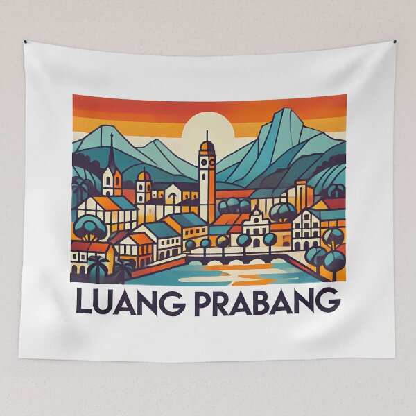 Item preview, Luang Prabang Cubism Art – Quirky Laos Adventure Vibes designed and sold by OzzFrequency.