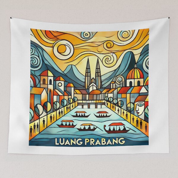 Item preview, Luang Prabang Cubism Art – Quirky Laos Adventure Vibes designed and sold by OzzFrequency.