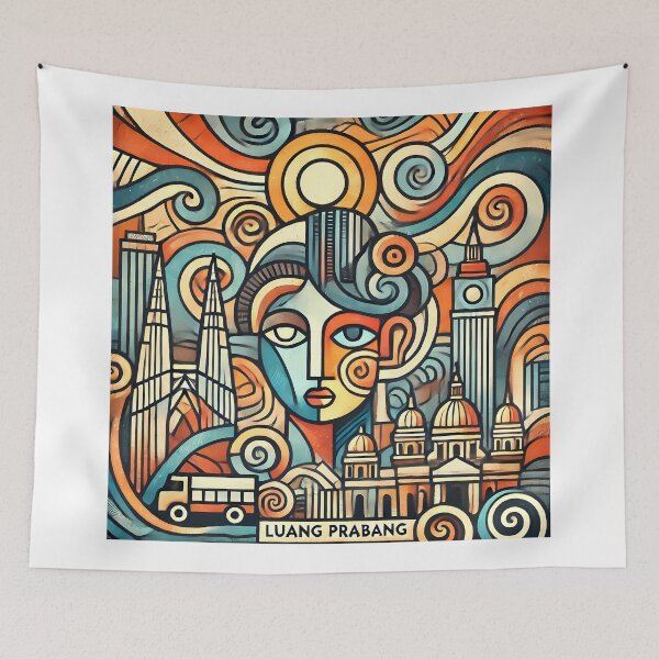 Item preview, Luang Prabang Cubism Art – Quirky Laos Adventure Vibes designed and sold by OzzFrequency.