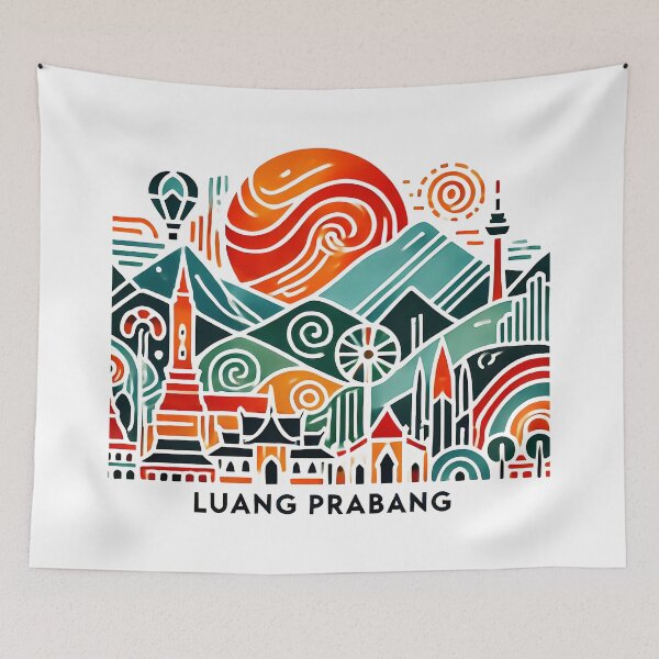 Item preview, Luang Prabang Cubism Art – Quirky Laos Adventure Vibes designed and sold by OzzFrequency.