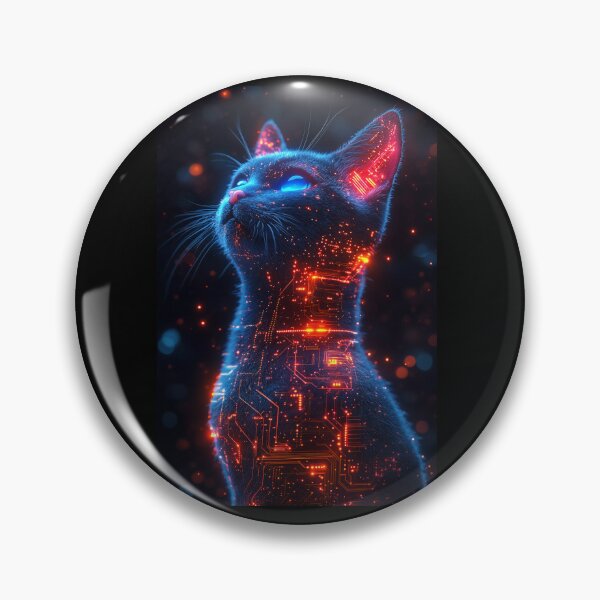 Item preview, A futuristic graphic design of a cat with neon-colored circuit board patterns running through its body, glowing accents, and a high-tech vibe designed and sold by TJprint.