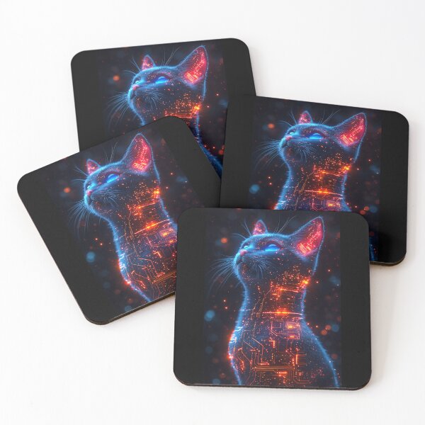 Item preview, A futuristic graphic design of a cat with neon-colored circuit board patterns running through its body, glowing accents, and a high-tech vibe designed and sold by TJprint.