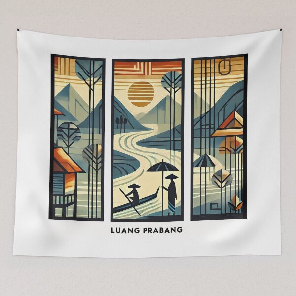 Item preview, Luang Prabang Cubism Art – Quirky Laos Adventure Vibes designed and sold by OzzFrequency.