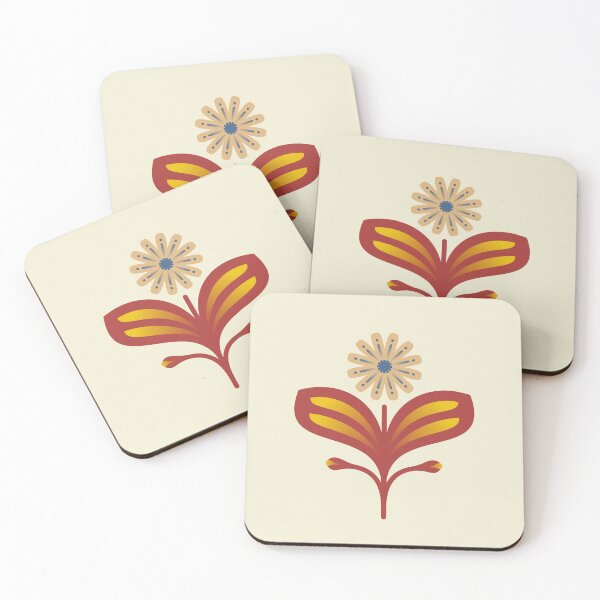 Item preview, KF 0333 D - Vintage Retro Daisy 70s Floral Pattern in Red Yellow Beige designed and sold by KhakiFinch.
