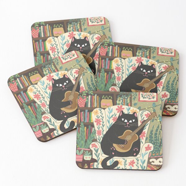 Item preview, Listen to the master of guitar chords! A cute, black is chilling in an armchair while playing the guitar. designed and sold by SaraSumi.