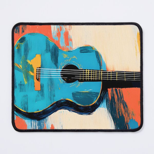 Item preview, Vibrant Blue Guitar with Bold Orange and Cream Brushstrokes Striking Contrast and Dynamic Energy designed and sold by OlfactoART Studio.