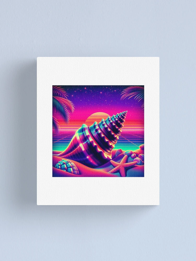 Thumbnail 1 of 3, Canvas Print, SeaShell Sea Shell Retro Shell designed and sold by RetroThreadedTs.