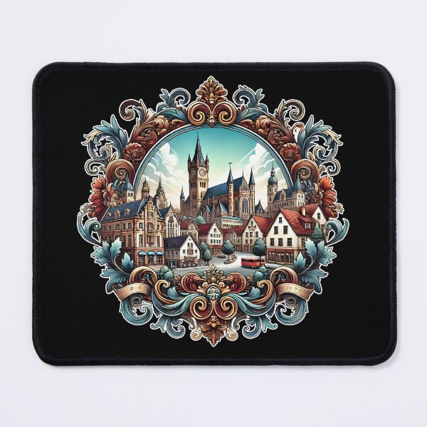 Item preview, Bamburgh Town Artwork - Ornate Vintage Architectural Design designed and sold by DrawHandArt.