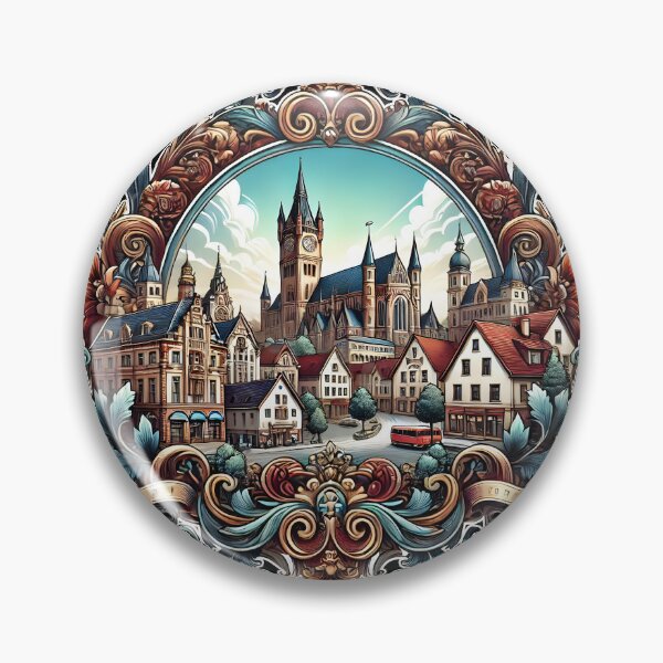 Item preview, Bamburgh Town Artwork - Ornate Vintage Architectural Design designed and sold by DrawHandArt.