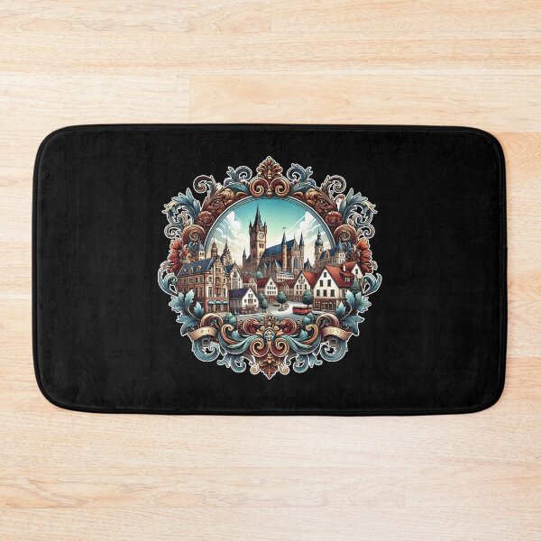 Item preview, Bamburgh Town Artwork - Ornate Vintage Architectural Design designed and sold by DrawHandArt.