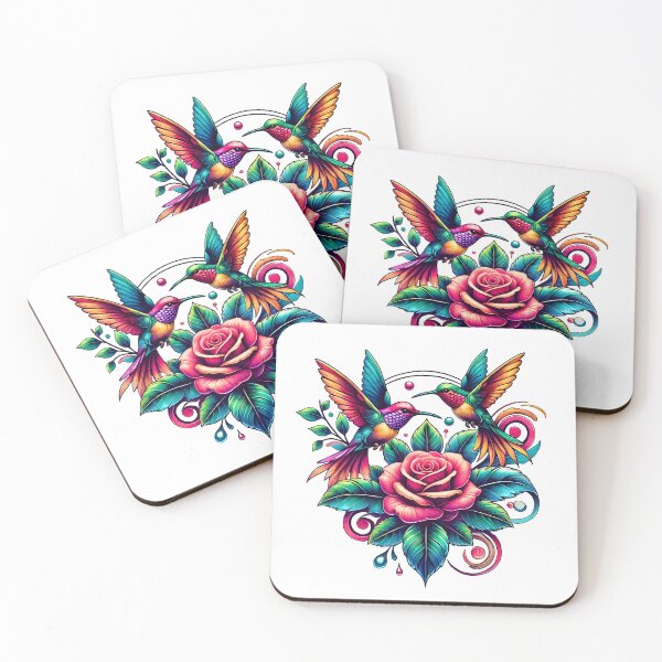 Item preview, Vibrant Hummingbirds and Roses - Colorful Floral Art designed and sold by DrawHandArt.