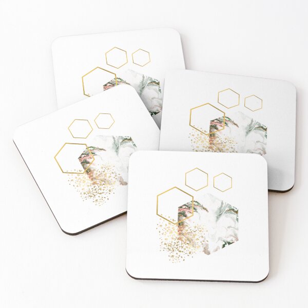 Item preview, Abstract white and gold alcoholink honeycomb design designed and sold by CreativeStrand.