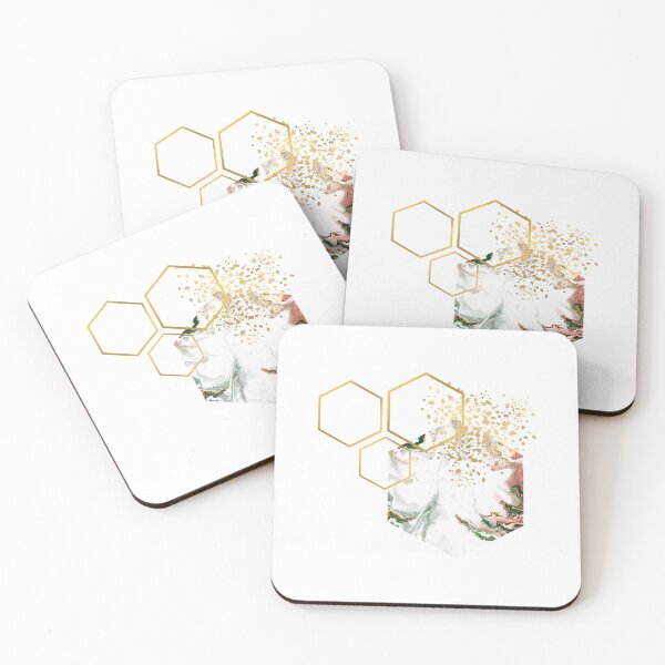 Item preview, Abstract white and gold alcoholink honeycomb design designed and sold by CreativeStrand.