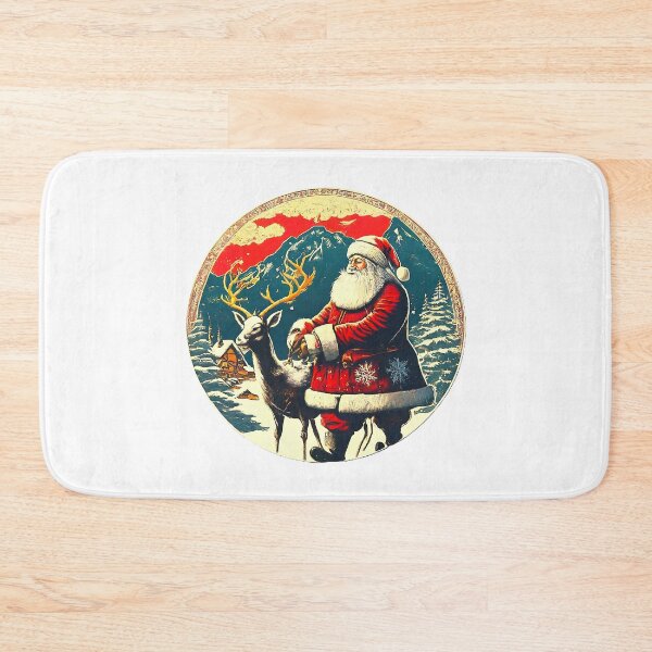 Item preview, Vintage Santa Claus and Reindeer Scenic Art , Holiday Santa and Deer Graphic , Retro Christmas Santa Claus designed and sold by Indyadizine.
