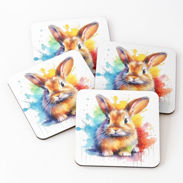 Item preview, Colorful cute rabbit watercolor painting designed and sold by Happy Shop.
