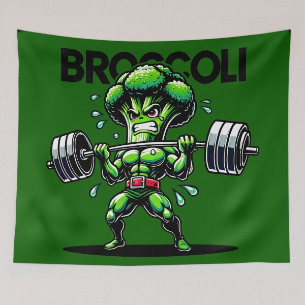Item preview, Muscular Broccoli Cartoon Lifting Barbell - Funny Fitness and Veggie Gym Art Print designed and sold by DrawHandArt.