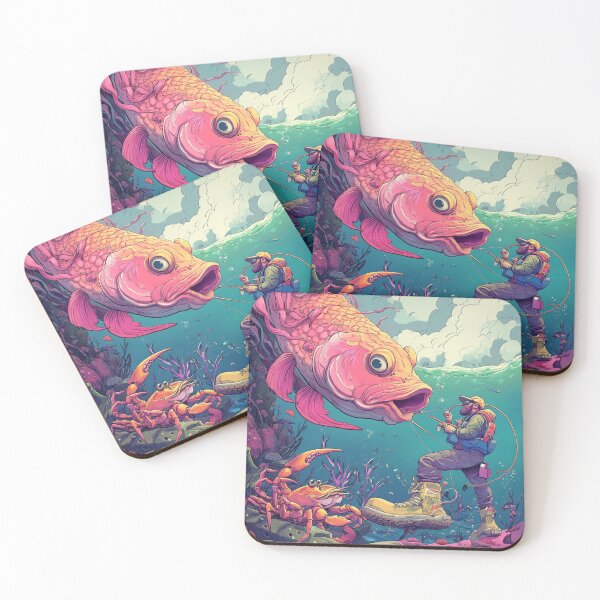 Item preview, Whimsical Cartoon Fisherman Reeling in a Giant Fish Underwater designed and sold by Desireehaz.